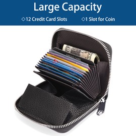 SENDEFN Women's Wallet with Zip and Many Compartments, Leather Wallet, RFID Protection, Card Holder with Many Compartments, Small and Short Format Wallet for Women, Aa-black, Elegant