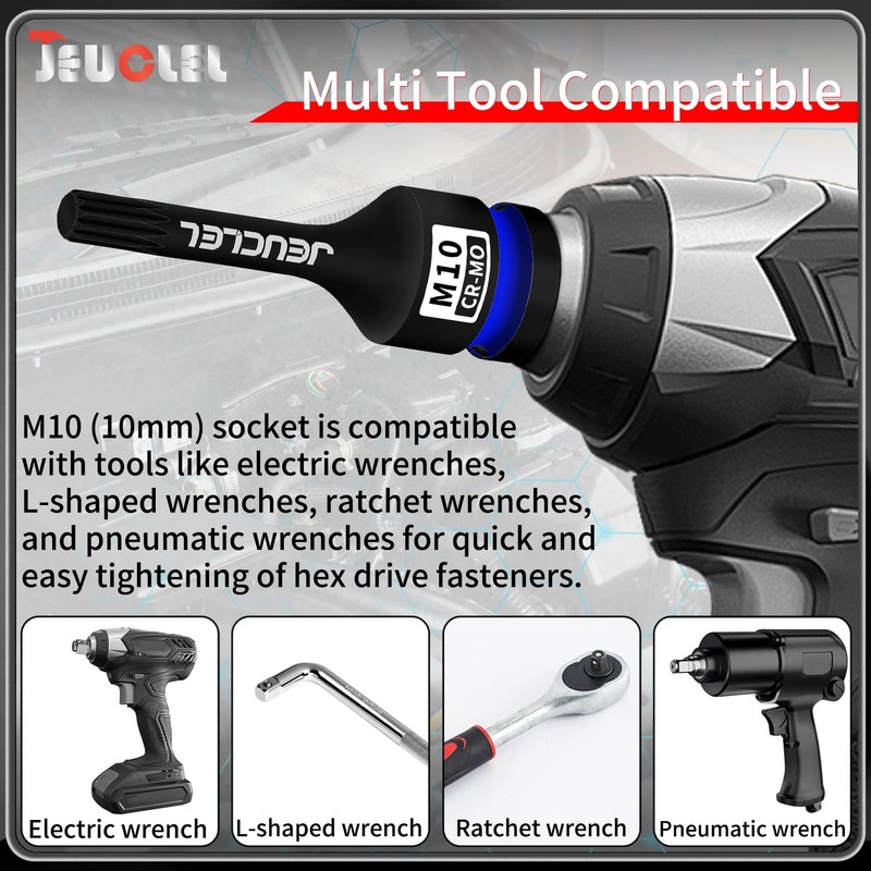 JEUCLEL 2PCS M10 Triple Square Impact Spline Bit Socket, 10mm