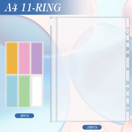 Nswayy Pack of 15 A4 Transparent Wallets Document Bags with 11 Holes Waterproof Filing Document Wallets with 3 x Stickers