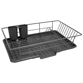 Sweet Home Collection 3 Piece Dish Drainer Rack Set with Drying Board and Utensil Holder, 12" x 19" x 5", Gray