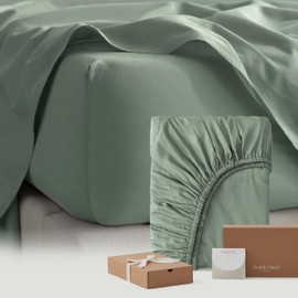 Double Stitch Cotton Tencel Fitted Sheet - California King Fitted Sheets Deep Pocket, Soft Hotel Bedding, Cooling & Breathable for Hot Sleepers, Up to 16 inches, Sage Green