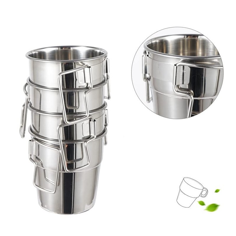 Stainless Steel Camping Mugs, 4pcs Camping Coffee Cup with Foldable