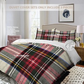 BaoNews Scottish Tartan Duvet Cover Set King Size,3 Pieces Green Wool Plaid Symmetric Square Fashion Bedding Set Hotel Quality PolyesterComforter Cover Set with 2 Pillowcases(No Filler)