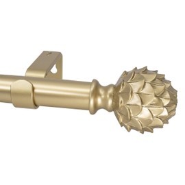 Meriville 1-Inch Diameter Single Window Treatment Curtain Rod, Artichoke Finial (28"-48", Royal Gold)