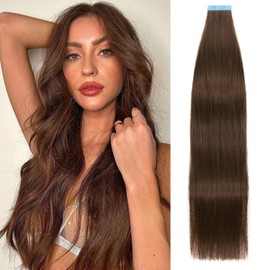 LADY MIRANDA 12 Inch Tape in Hair Extensions 40g 20 pcs Invisible Tape in Extensions Human Hair Seamless Double Sided PU Tape Ins Human Hair Extensions (2#, 12 Inch)