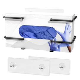 Glove Box Holder, Adhesive Wall-Mounted Metal Dispenser, Tool-Free Organizer for Rubber Latex Gloves, Facial Tissue and Storage, Black