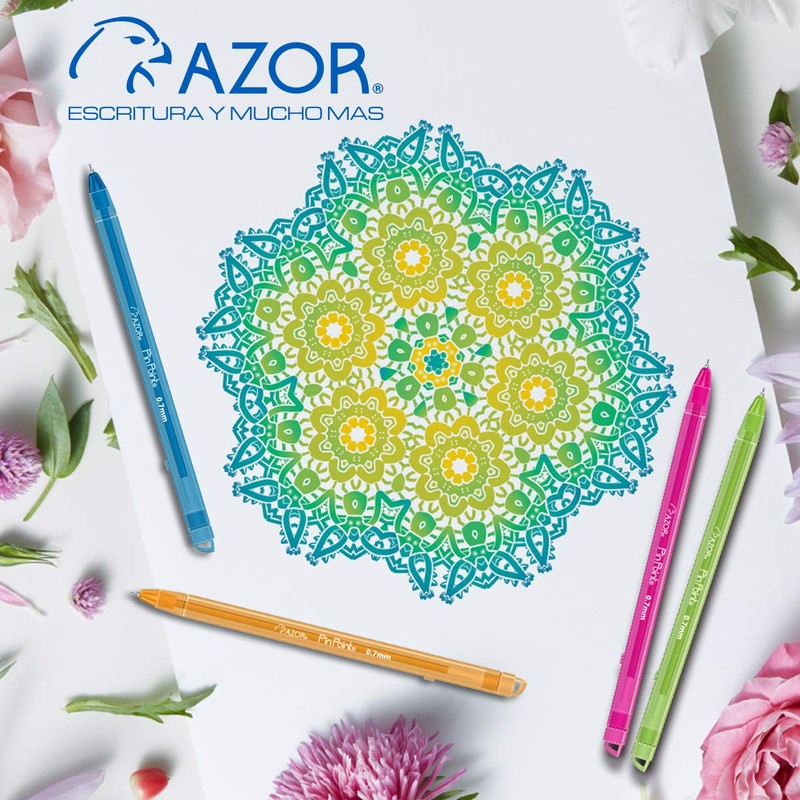 Azor Bolígrafos De Colores Punto Fino .7mm, 10 Piezas +
