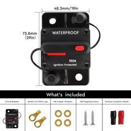 EXLECO Car Circuit Breaker 100A Fuse Holder Car Automatic Fuse Holder 12V-24V DC Car Circuit Breaker Fuse Truck Manual Reset Switch for Car Audio Solar with Cable Lugs Copper Discs