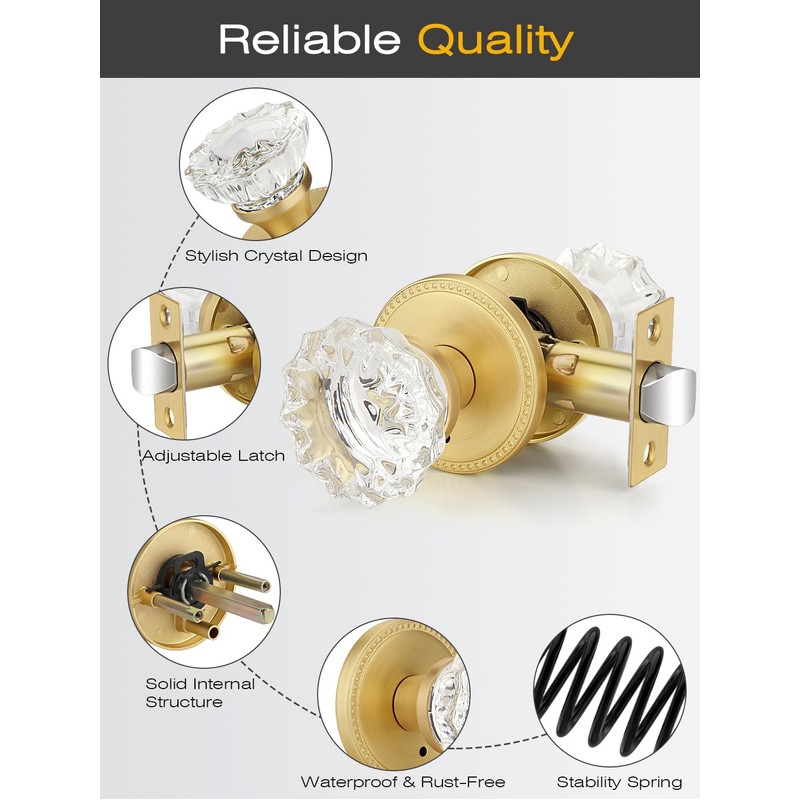 EHOMEWARE 1 Pack Glass Door Knobs Interior, Door Locks for