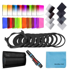 Fotover 24-Piece Square Filter Set ND Neutral Density Filter Graduated Filter Full Colour Filter Set for Cokin P Series with Adapter Rings Filter Holder Lens Cleaning Pen and Other Accessories for