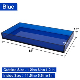 Acrylic Tray for Vanity Makeup, Perfume, Jewelry Holder, Napkin, Blue 12x6'' Decorative Serving Tray for Bathroom, Toilet Tank, Sink Countertop, Living Room,Dresser, Coffee Table,Wedding