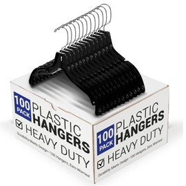 Victory Display Heavy Duty Hangers for Clothes (100-Pack), 17in Wide Plastic Hangers 100 Pack, Shirt Hangers with Swivel Hook & Notched Shoulders, Clothes Hangers Plastic, Bulk Hangers Black