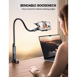 Lamicall Gooseneck Phone Holder for Bed - Cell Phone Mount Clamp Clip, Flexible Long Arm, Overhead Mount for Desk Headboard Bedside, for iPhone Air 17 Pro Max, 16 Pro Max, 15, 14 & 4-7" Phone