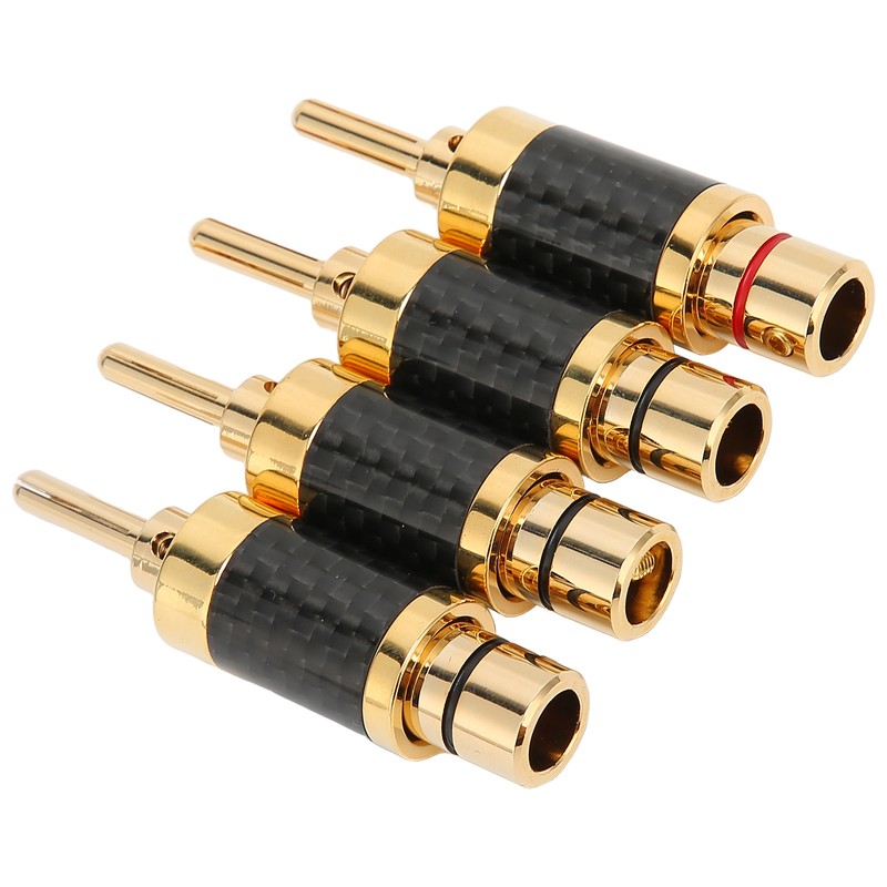 4Pcs Banana Plug Brass Gold Plated Black Carbon Fiber Shell