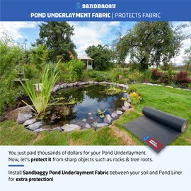Sandbaggy Geotextile Pond Underlayment Padding | Made in USA | 50 YEAR Life* | Non Woven Fabric Protects Pond Liner From Damage | Made of Industrial Grade DOT Approved Fabric (6 ft x 50 ft or 300 sq ft)