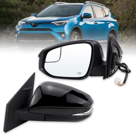 Lqito Left Driver side Door Mirror Compatible With 2016 2017 2018 Toyota RAV4 With Power Glass Manual Folding Heated Turn Signal Black Replace#879400R220C0 TO1320346(7 Pins) ﻿