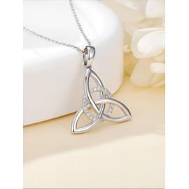 ZBA Natural Diamond Celtic Knot Necklace 14K Gold Plated 925 Sterling Silver Irish Trinity Knot Necklace Religious Anniversary Birthday Gifts for Women Wife Girlfriend Her Sister Mom Grandma