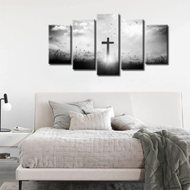 DJSYLIFE Christian Wall Art for Living Room Black and White Church Wall Decor Religious Jesus Crosses Spiritual Canvas Prints Modern Home Dining Room Decorations 40" W x 22" H 5 Pieces