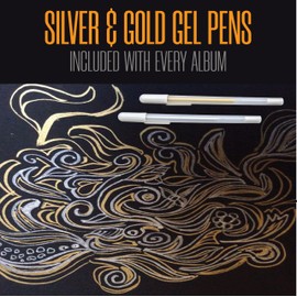 Photo Booth Nook | Photo Booth Album (1 count) | Black Cover - 40 Black Pages | 160 Slots for 2x6 Photo Strips | 2x6 Cover Picture Slot | Silver and Gold Gel Pens