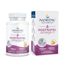 Nordic Naturals Postnatal Omega-3 1120 mg Vitamina D3 1000 UI 60 Cápsulas | Por porción: 586 mg EPA y 456 mg DHA de aceite de pescado en forma triglicérido. Sabor limón, sin gluten ni lácteos, non-GMO