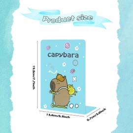 Capybara Bookends Blue, L-Shaped Cute Animal Bookend Holder for Shelves, Kawaii Desk Decor for Kids Room, Girls Bedroom, Office and School Supplies (1 Pair)