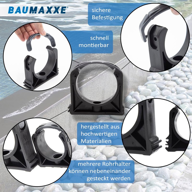 PVC Pipe Clamp Set, 63 mm, Plastic, Pack of 10,