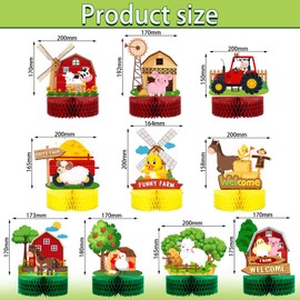 10 Centros de Mesa de Panal de Animales de Granja Adornos de Mesa con Diseño de Bolas para Tartas de Granja Suministros para Fiestas de Granero para Decoración de Mesa 3D