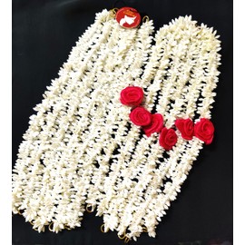 Pretty Charming Handmade Artificial Flower Plastic Gajra Veni Garland for Hair 6 Magenta and 6 White 13 Inch long set of 12 with freebie