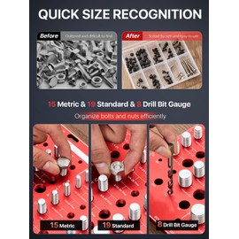 42 Nut and Bolt Thread Checker, 15 Metric & 19 Standard & 8 Drill Bit Gauge, Wall-Mountable Bolt Thread Identifier Gauge with Inch & Cm Ruler