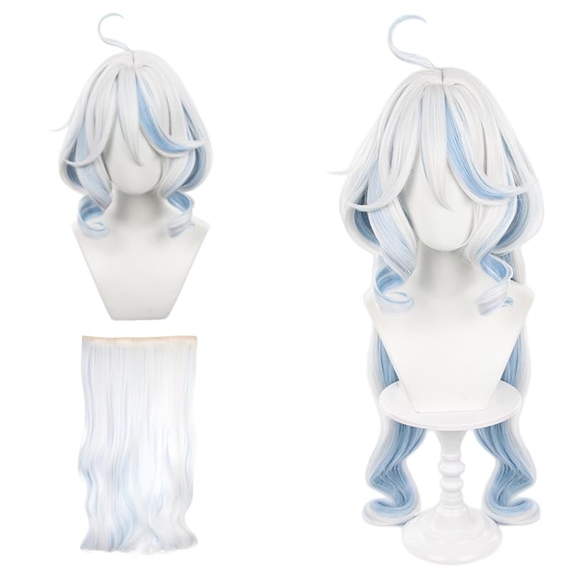 YukiHalolj Freena Cosplay Wig, Long, White and Light Blue, with