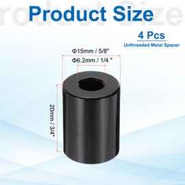 PATIKIL 4pcs M6 Aluminium Spacers, 1/4" ID x 5/8" OD Round Standoff Spacer, Unthreaded Metal Spacers for 1/4" M6 Screws Bolts, Black 3/4" Length