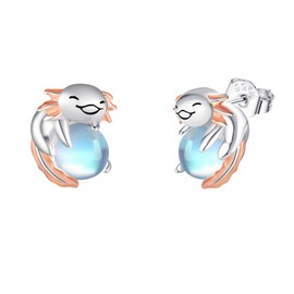 MONGAS Axolotl Earrings Sterling Silver Animal Earrings Moonstone Dangle Axolotl Jewelry Graduation Gifts for Women Graduates