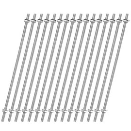 sourcing map 16pcs 8/32 Inch M4 Threaded Rods with 32pcs Hex Nuts and Washers 6 Inch 201 Stainless Steel Full Threads Right-Hand Thread for Hangers, U-Bolts, Beaded Garden Stake Rods, Silver