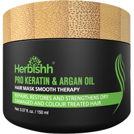 Herbishh Argan Oil and Pro Keratin Hair Mask (150 ML) - Acondicionamiento Profundo E Mascarilla Hidratante Para Cabello, Repara, Restaura Y Fortalece El Cabello Seco, Dañado Y Teñido