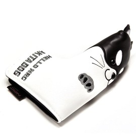 Putter Cover, Headcover, Compatible with 2 Balls, Mallet, Pin Type, Magnet, Fits Scotty Cameron, Odyssey, Cute Dog (Pin, Akita, Black)