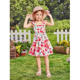 Baby Girl Flamingo Dress Kids Flutter Sleeve Smocked Dress Girls Summer Outfits Beach Sundress Toddler Boho Dresses (1597-3T)