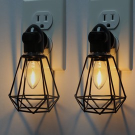 LOIWON Industrial Plug in Night Light with On Off Switch, 2-Pack Farmhouse LED Night Lights Plug into Wall Socket, Baby Nursery Nightlight with Vintage Lamp Shade for Adult Kids Room Bathroom Hallway