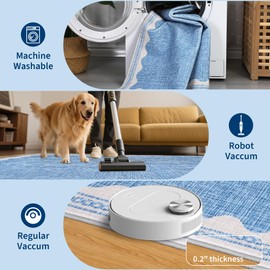 Scalloped 3x5 Area Rug Washable Non-Slip Low-Pile Indoor Rugs for Entryway Solid Blue Modern Minimalism Carpet for Bedroom Living Room Kitchen Bathroom Door Mat