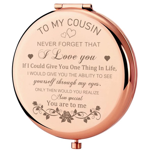 GAOLZIUY Cousin Gifts for Women Cousin Birthday Gifts Rose Gold Compact Mirror Gifts for Cousin Sister Birthday Christmas Graduation Gifts for Best Cousin Pocket Makeup Mirror