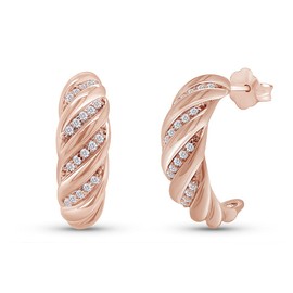 Round Cut White Cubic Zirconia Croissant Dome Hoop Earrings Jewelry For Women In 14k Rose Gold Plated 925 Sterling Silver With Push Back