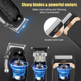 LQT Professional Hair Clipper Set for Men Electric Shaver Razor Cordless Hair Cutting Barber Clippers Beard Trimmer Men’s Grooming Kit Gifts for him (Black)
