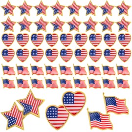 Batiyeer 120 Pcs American Flag Lapel Pins USA Badge Star Flag Waving Lapel Pins Bulk Patriotic United States Heart Enamel Pin for Men Hat Suit Jacket Veterans Day Independence Day, 3 Styles