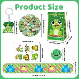 Lcnjscgo 110 PCS Frog Party Favors, Frog Temporary Tattoos Slap Bracelets Keychains Stickers Badges Gift Bags for Frog Birthday Party Decorations Supplies Gifts for Classroom Rewards Baby Shower