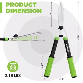 WORKPRO Hedge Shears, 23'' Manual Hedge Trimmers with Chrome Plated Steel Blade