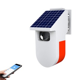 QXMH WiFi Solar Outdoor Motion Sensor Alarm: Tuya Solar Strobe Alarm Light with Motion Sensor Siren, 100dB Sound Security Siren Light & App Notifica