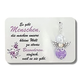 Schutzengel Schlüsselanhänger Besondere Menschen Geschenk Freundin Kollegin Geburtstag Perlenengel Glücksbringer (Lila)