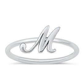 CloseoutWarehouse 925 Sterling Silver Initial M Script Ring Size 8