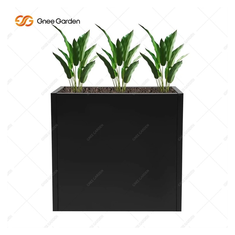 Large Rectangular Black Galvanized Steel Planter Boxes Outdoor Garden Flower