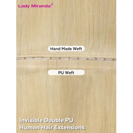 LADY MIRANDA Blonde Human Hair Extensions 18 Inch 100g Double Weft with Micro Beads Invisible Weft Hair Extensions Genius Handmade Twin Tabs Wefts(Blonde, 18 Inch)