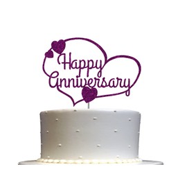 Decoración para tartas con purpurina de feliz aniversario, ideas de decoración de fiesta, decoración de alta calidad, purpurina resistente de doble cara, palo de acrílico. Fabricado en Estados Unidos (morado)